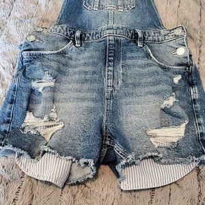 H&M Denim Distressed Denim Shortalls